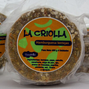 Hamburguesa de lentejas y zanahoria “La Criolla” congelada X 4 unidades